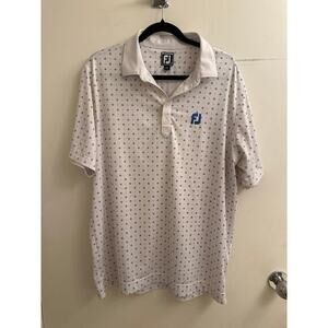 FootJoy Men Lisle Diamond White Blue Preppy Golf Polo Shirt Athletic Fit Yacht L